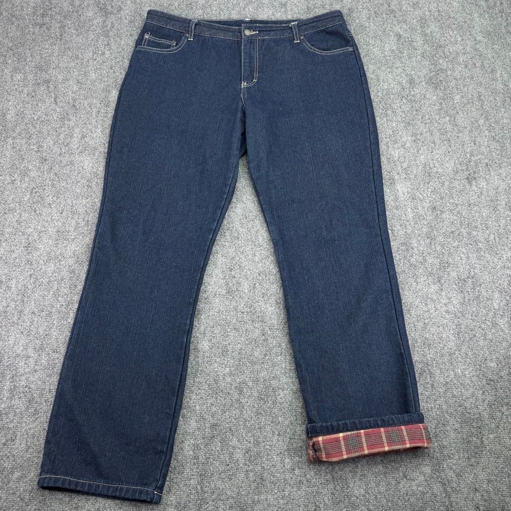Dickies Jeans Women's 16R (Fits 38x32) Blue Flannel Lined Plaid Denim Warm Work